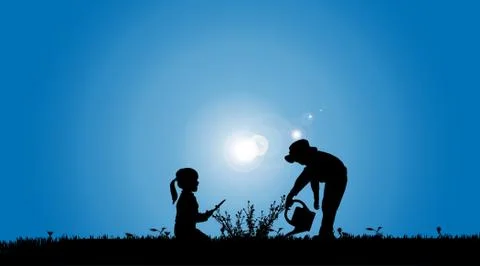 Vector silhouettes of children. Stock Illustration