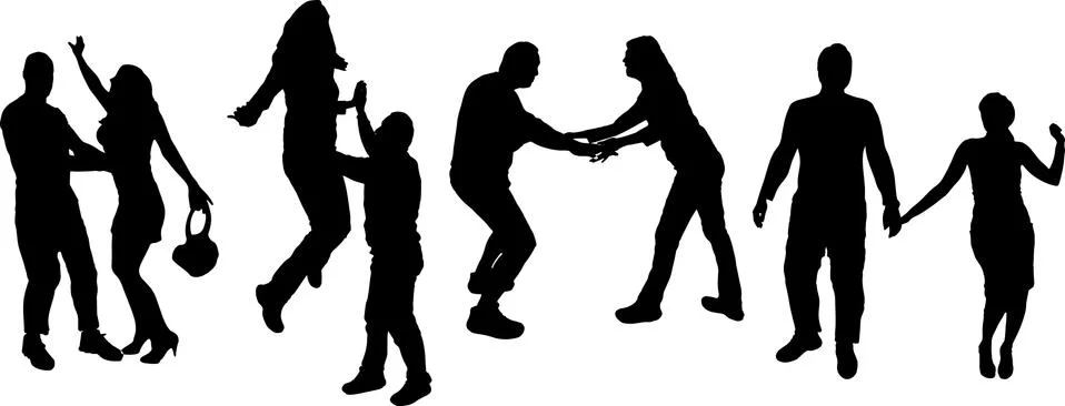 Vector silhouettes of dancing people. Stock Illustration