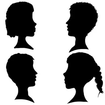 Vector silhouettes of different faces. Stock Illustration