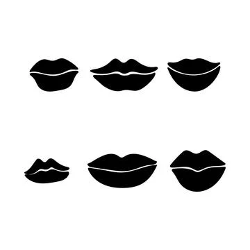 Vector silhouettes of female lips hand drawn. Lips black isolate in doodle style Stock Illustration