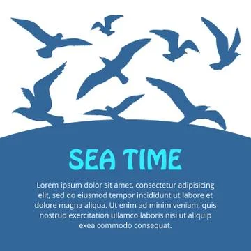 Vector silhouettes of flying seagulls Stock Illustration