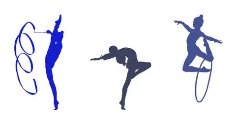 Vector silhouettes of gymnasts on a white background with gymnastic objects Stock Illustration
