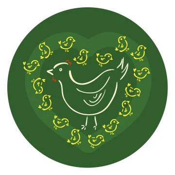 Vector silhouettes of hen and chicks, family icon Illustrazione stock