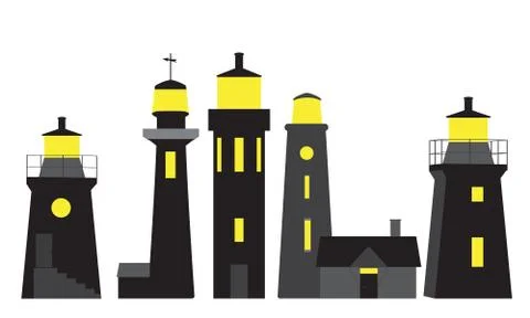 Vector silhouettes of lighthouses Stock Illustration