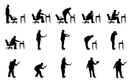 Vector silhouettes of man with laptop Stock Illustration