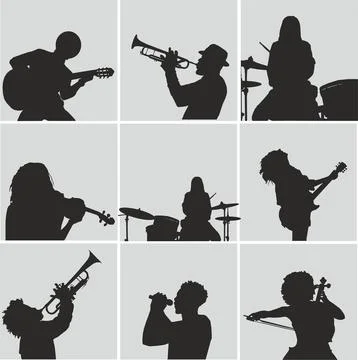 Vector silhouettes of musicians people different hobbies musical	 Stock Illustration