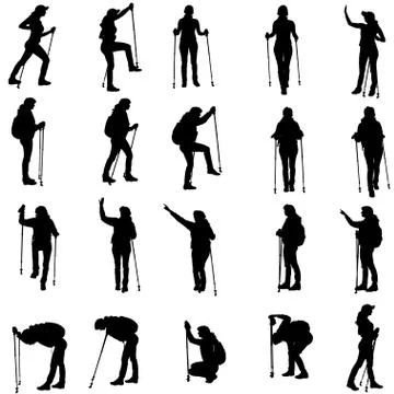 Vector silhouettes of people with walking bare. Stock Illustration