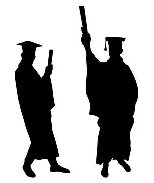 Vector silhouettes of two people Graduation celebration event. Isolated ill.. Stock Illustration