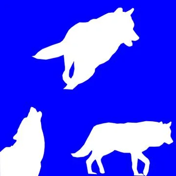 Vector Silhouettes of Wolves in Blue Background Stock Illustration