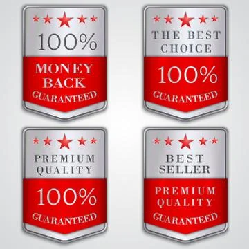 Vector silver badge label set with premium quality and best seller text Stock Illustration