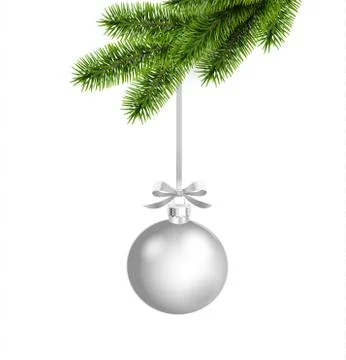 Vector silver christmas decoration with pine branch isolated. Stock Illustration