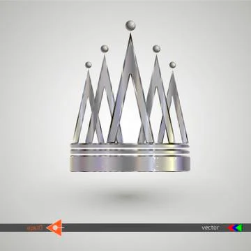 Vector. A silver crown. Metal. Isolated object on a white background. Icon. Stock Illustration