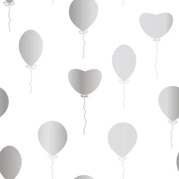 Vector Silver Effect Balloons on White seamless pattern background. Perfect for Stock Illustration