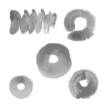 Vector silver paint smear stroke stain set on white background. Abstract gray Stock Illustration