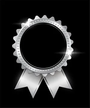 Vector silver seal with ribbons isolated on black background. Illustrazione stock