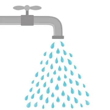 Vector silver tap with water. Design for icon. Water falling from tap. Stock Illustration