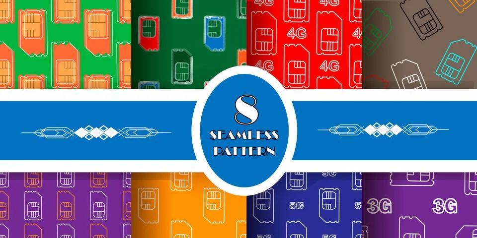 Vector SIM Cards Seamless Pattern Set on Background. Stock Illustration