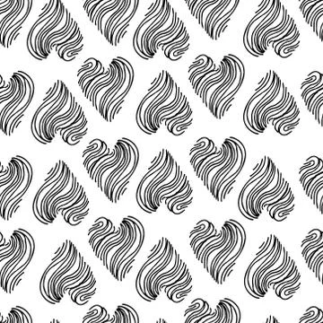 Vector simple abstract black and white seamless swirling pattern with heart Stock Illustration