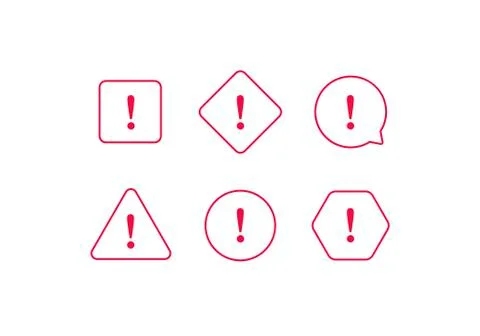 Vector simple attention icon set. Red outline icons with exclamation mark Stock Illustration