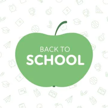 Vector simple back to school banner. White text on green apple Stock Illustration