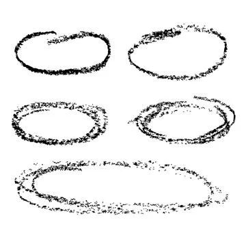 Vector simple black crayon sketch oval and circle frame, set 5 Stock Illustration