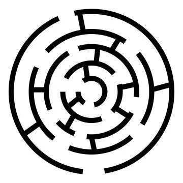 Vector Simple Black Rounded Maze with Two Alternative Way Out Stock Illustration