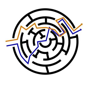 Vector Simple Black Rounded Maze with Two Alternative Way Out Ilustración de archivo