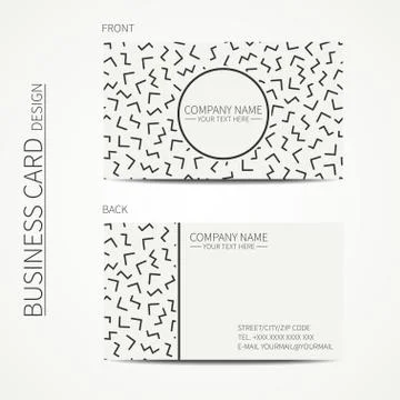 Vector simple business card design. Memphis style. Template. Black and white Stock Illustration