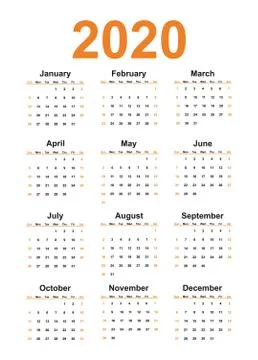 Vector simple calendar 2020 year. Stock Illustration