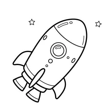 Vector of Simple cartoon rocket ship illustration with stars Stock Illustration