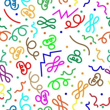 Vector Simple childish scribble backdrop. Colorful line doodle seamless pat.. Stock Illustration
