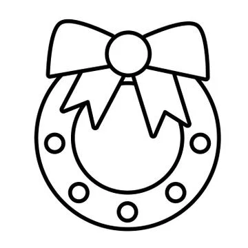 Vector simple Christmas tree toy with bow. Line art design. horseshoe christmas Stock Illustration