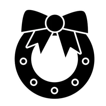 Vector simple Christmas tree toy with bow. Line art design. horseshoe christmas Stock Illustration