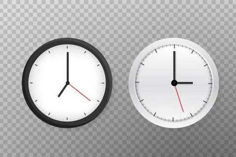 Vector simple classic black and white round wall clock. Vector stock illustra Stock Illustration