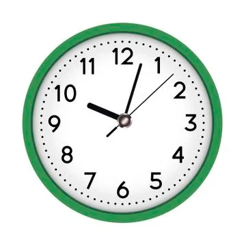 Vector simple classic green round wall clock isolated on white. V Stock Illustration