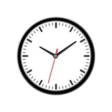 Vector simple classic round wall clock on white background. Stock Illustration
