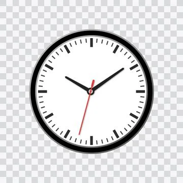 Vector simple classic round wall clock transparent background. Stock Illustration