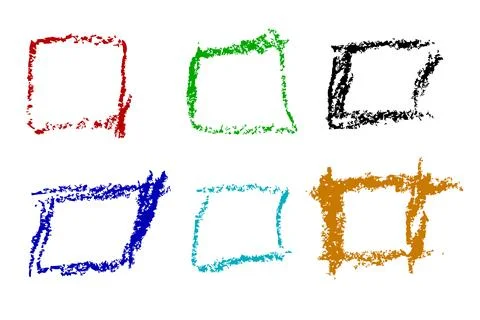 Vector simple colorful crayon sketch square and scribble frame, set 5 Illustrazione stock