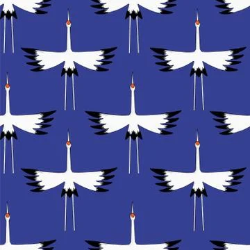 Vector simple Crane bird illustration seamless pattern Stock Illustration