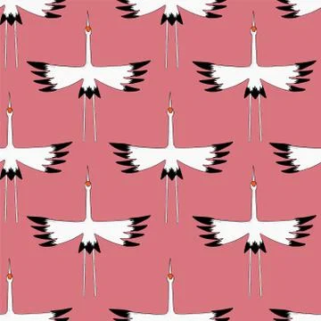 Vector simple Crane bird illustration seamless pattern Stock Illustration