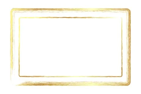 Vector simple double line rectangle frame from gold golden crayon, at white.. Stock Illustration
