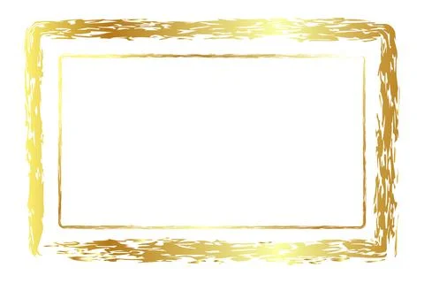 Vector simple double line rectangle frame from gold golden crayon, at white.. 스톡 일러스트