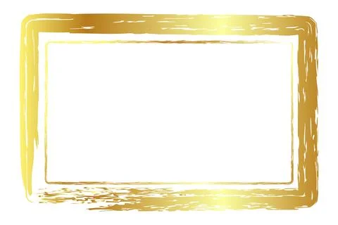 Vector simple double line rectangle frame from gold golden crayon, at white.. 스톡 일러스트