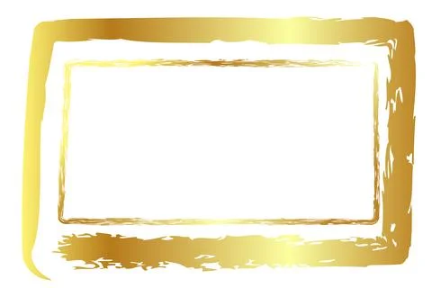 Vector simple double line rectangle frame from gold golden crayon, at white.. 스톡 일러스트