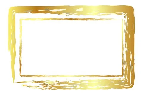 Vector simple double line rectangle frame from gold golden crayon, at white.. Stock Illustration