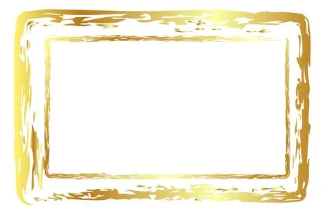 Vector simple double line rectangle frame from gold golden crayon, at white.. Stock Illustration
