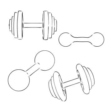 Vector simple dumbbells, isolated on white background, dumbbells, vector sket Stock Illustration