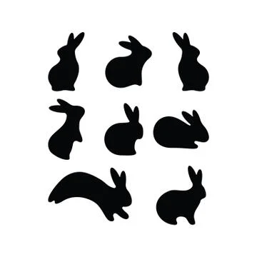 Vector Simple Easter Rabbit icon Set. Black Bunny, Hare Set. Seasonal postcard Stock Illustration