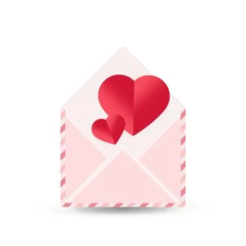 Vector simple envelope with red paper heart valentine card inside Stock Illustration