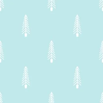 Vector simple fir tree blue seamless pattern in modern scandinavian design. C Stock Illustration